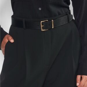 Aritzia Black Belt with Gold Square Buckle